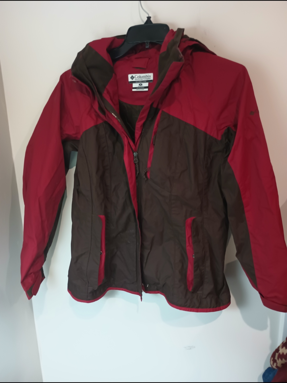 Columbia Women's M Interchange Waterproof Jacket Hooded Red Brown Full Zip